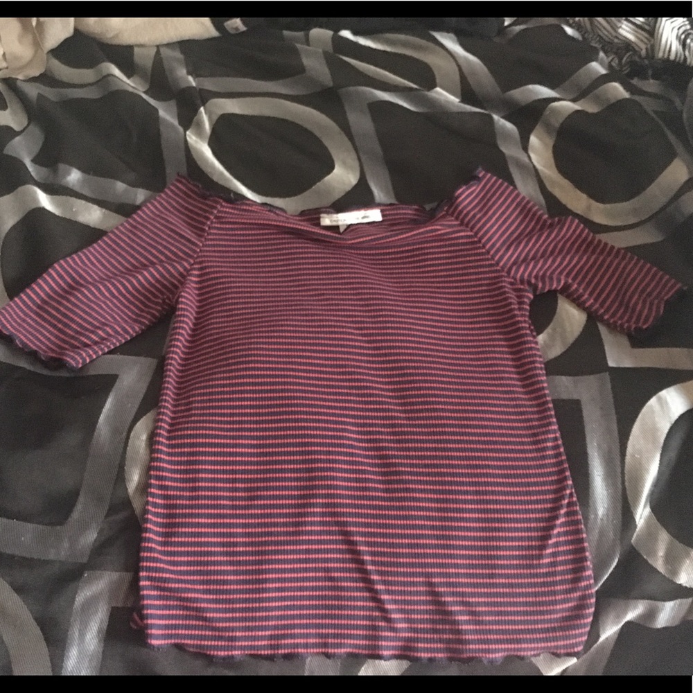 Red & Navy Blue off the shoulder Crop Top